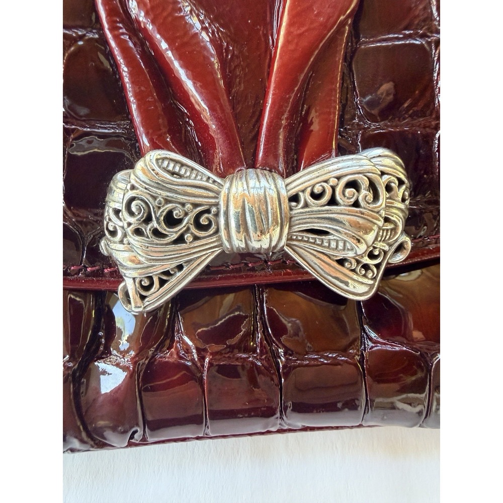 Brighton vintage Red Croc Embossed Leather Bow Purse Adjustable Clutch/Crossbody - Picture 3 of 16